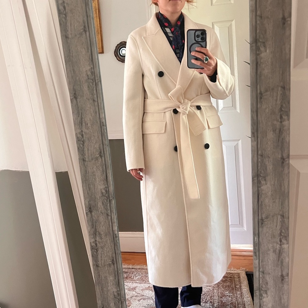 Reiss Cream Double-Breasted Belted Trench Coat - Picture 6 of 11